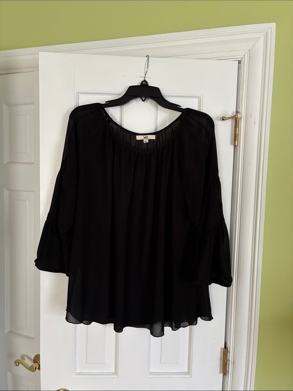 Flowy Black Women's Blouse - Lightweight Long Sleeve Top L